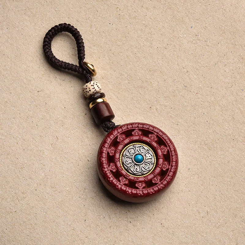 Mythstone Cinnabar Om Mani Padme Hum Blessing Rotatable Necklace Pendant Key Chain - Image 14