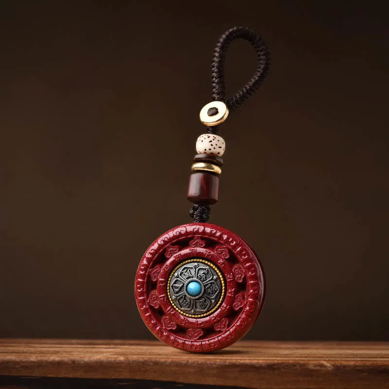Mythstone Cinnabar Om Mani Padme Hum Blessing Rotatable Necklace Pendant Key Chain - Image 15