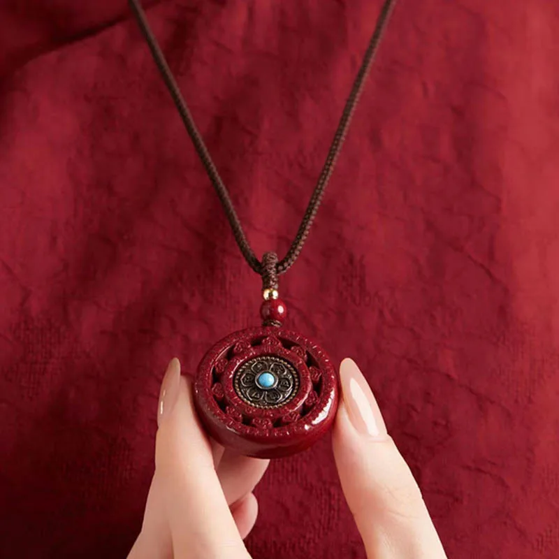 Mythstone Cinnabar Om Mani Padme Hum Blessing Rotatable Necklace Pendant Key Chain - Image 8