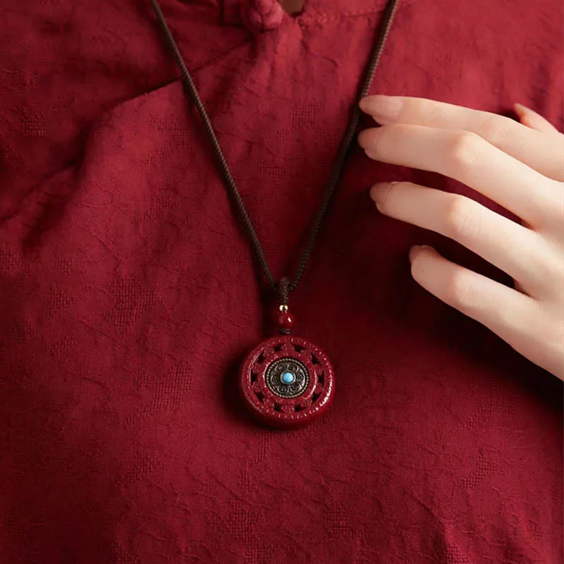 Mythstone Cinnabar Om Mani Padme Hum Blessing Rotatable Necklace Pendant Key Chain - Image 5