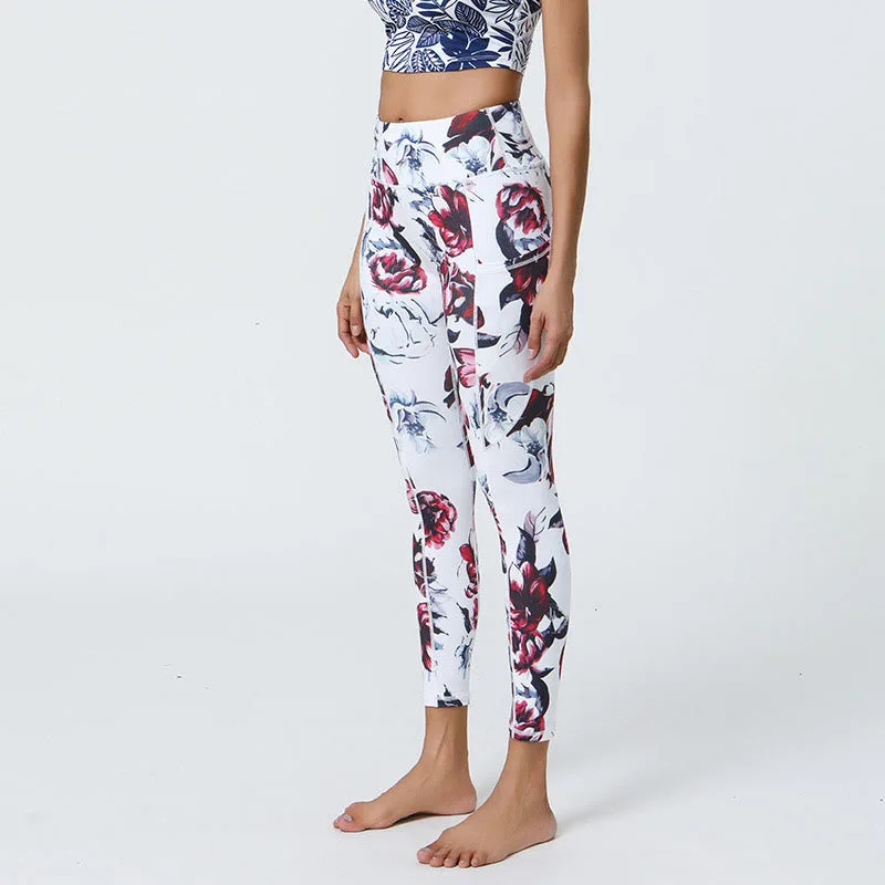 Mythstone Rose Lines Tiger Leopard Print Sports Fitness High Waist Leggings Women's Yoga Pants With Pockets - Image 3