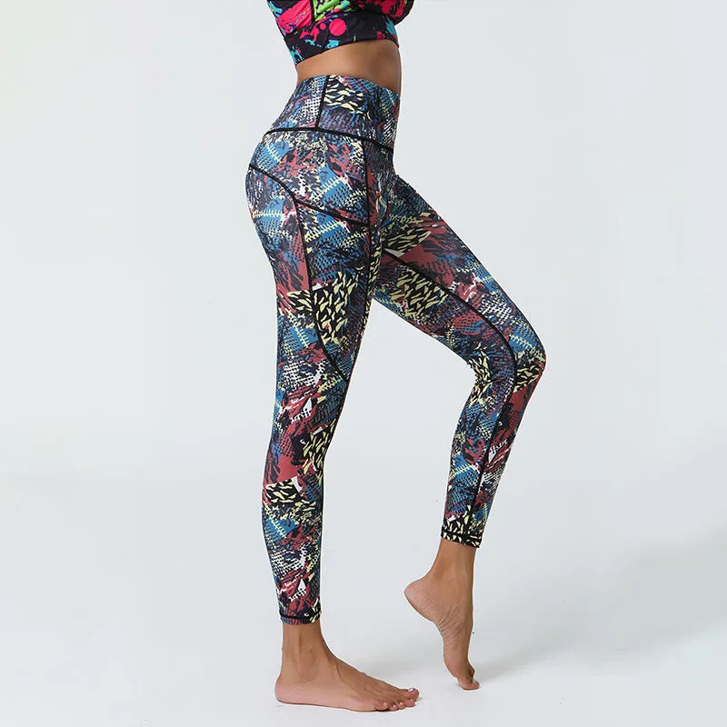 Mythstone Rose Lines Tiger Leopard Print Sports Fitness High Waist Leggings Women's Yoga Pants With Pockets - Image 21