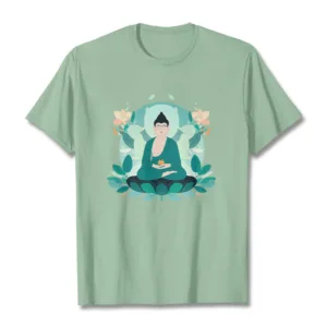Mythstone Close Eyes Green Leaf Buddha Tee T-shirt