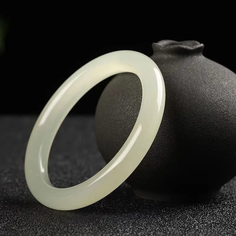 Mythstone Natural White Green Jade Luck Prosperity Bracelet Bangle - Image 2