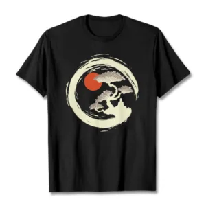 Mythstone Red Sun Pine Zen Circle Meditation Buddha Tee T-shirt