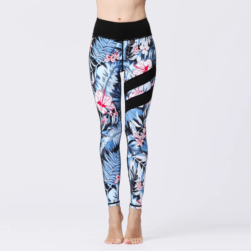 Mythstone Flower Petal Leaves Print Sports Exercise Fitness High Waist Leggings Women's Yoga Pants - Image 2