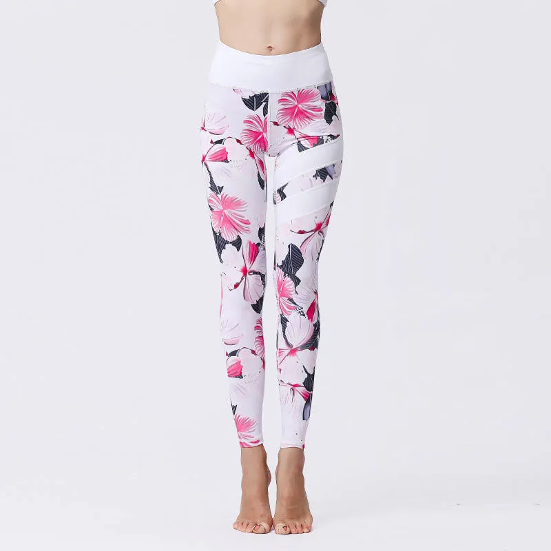 Mythstone Flower Petal Leaves Print Sports Exercise Fitness High Waist Leggings Women's Yoga Pants - Image 8