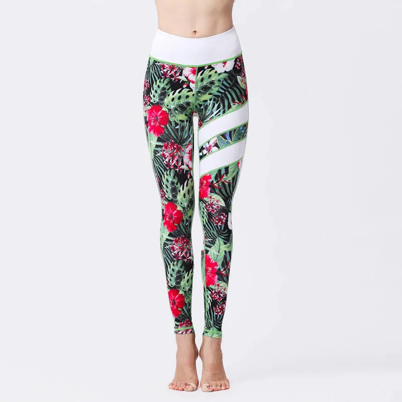 Mythstone Flower Petal Leaves Print Sports Exercise Fitness High Waist Leggings Women's Yoga Pants - Image 12