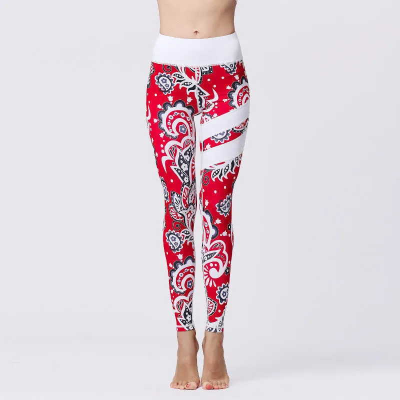 Mythstone Flower Petal Leaves Print Sports Exercise Fitness High Waist Leggings Women's Yoga Pants - Image 36