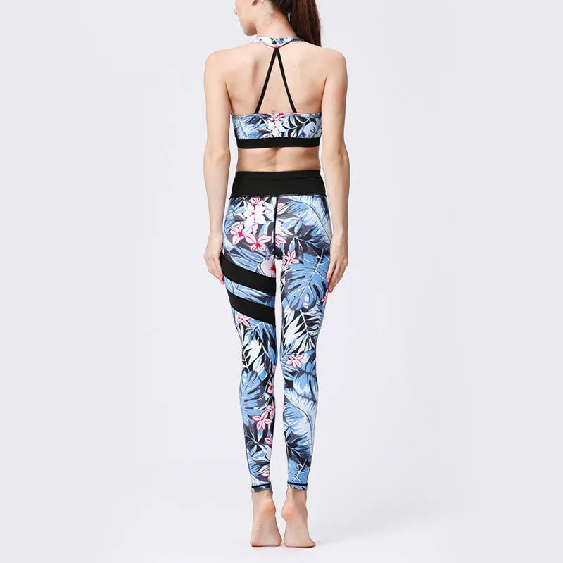 Mythstone Flower Petal Leaves Print Sports Exercise Fitness High Waist Leggings Women's Yoga Pants - Image 5