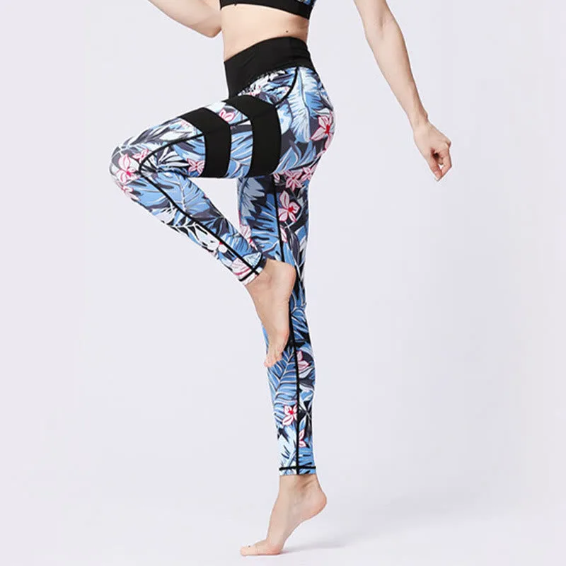 Mythstone Flower Petal Leaves Print Sports Exercise Fitness High Waist Leggings Women's Yoga Pants - Image 4