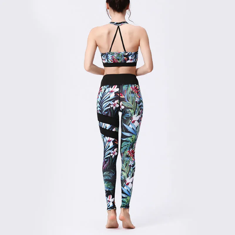 Mythstone Flower Petal Leaves Print Sports Exercise Fitness High Waist Leggings Women's Yoga Pants - Image 22