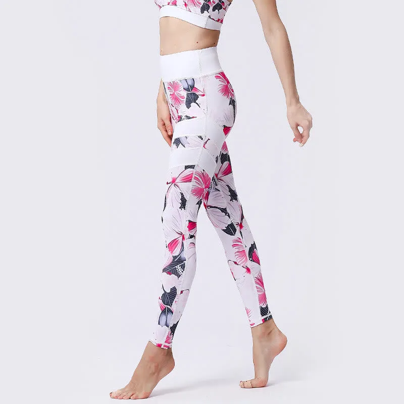 Mythstone Flower Petal Leaves Print Sports Exercise Fitness High Waist Leggings Women's Yoga Pants - Image 9