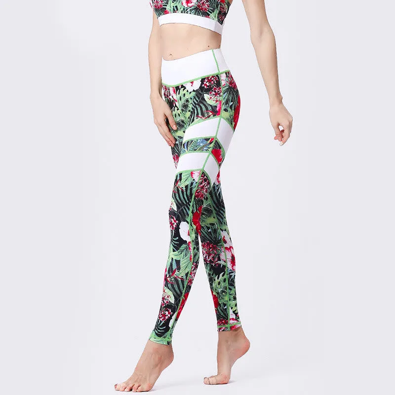 Mythstone Flower Petal Leaves Print Sports Exercise Fitness High Waist Leggings Women's Yoga Pants - Image 13
