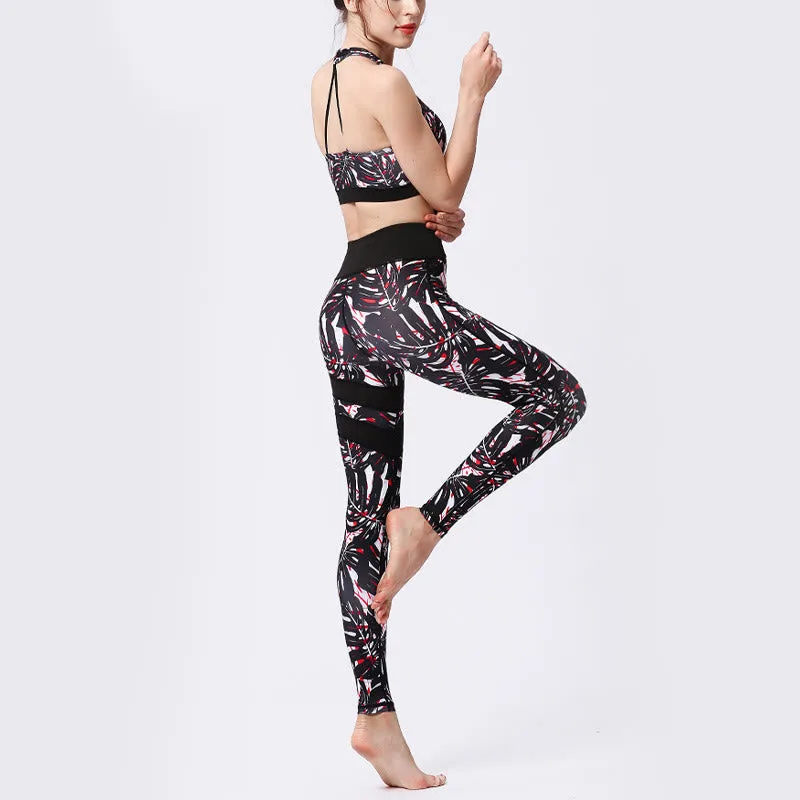 Mythstone Flower Petal Leaves Print Sports Exercise Fitness High Waist Leggings Women's Yoga Pants - Image 29