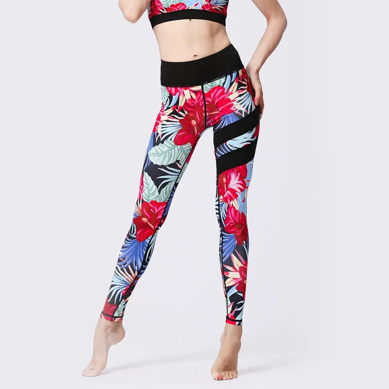 Mythstone Flower Petal Leaves Print Sports Exercise Fitness High Waist Leggings Women's Yoga Pants - Image 32