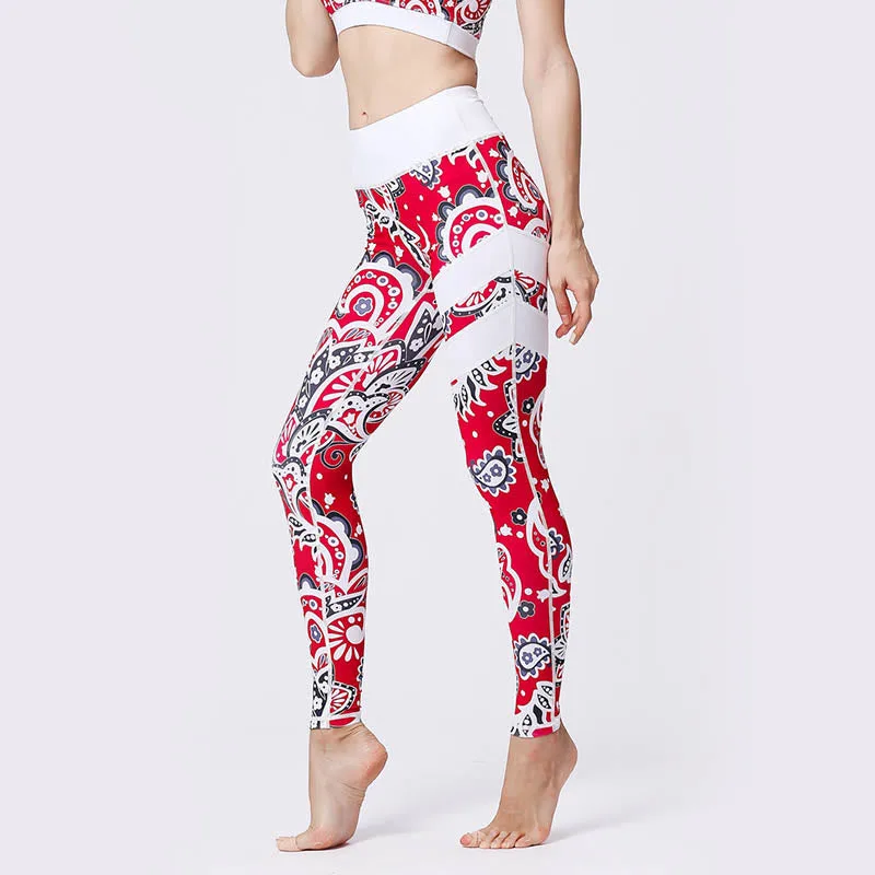 Mythstone Flower Petal Leaves Print Sports Exercise Fitness High Waist Leggings Women's Yoga Pants - Image 37