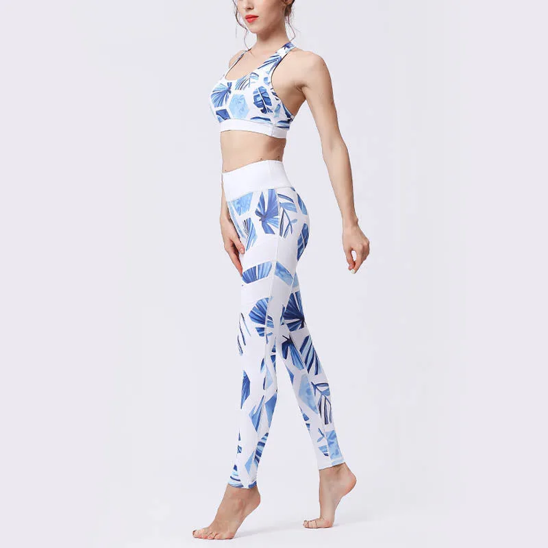 Mythstone Flower Petal Leaves Print Sports Exercise Fitness High Waist Leggings Women's Yoga Pants - Image 42