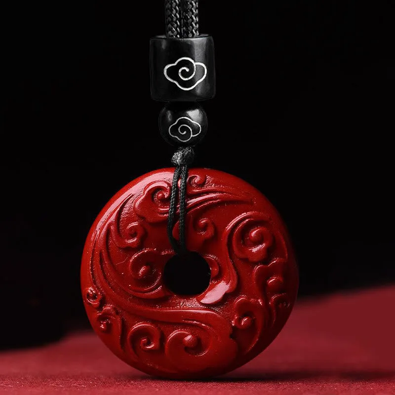 Mythstone Natural Cinnabar Lotus Peace Buckle Blessing Necklace String Pendant - Image 3