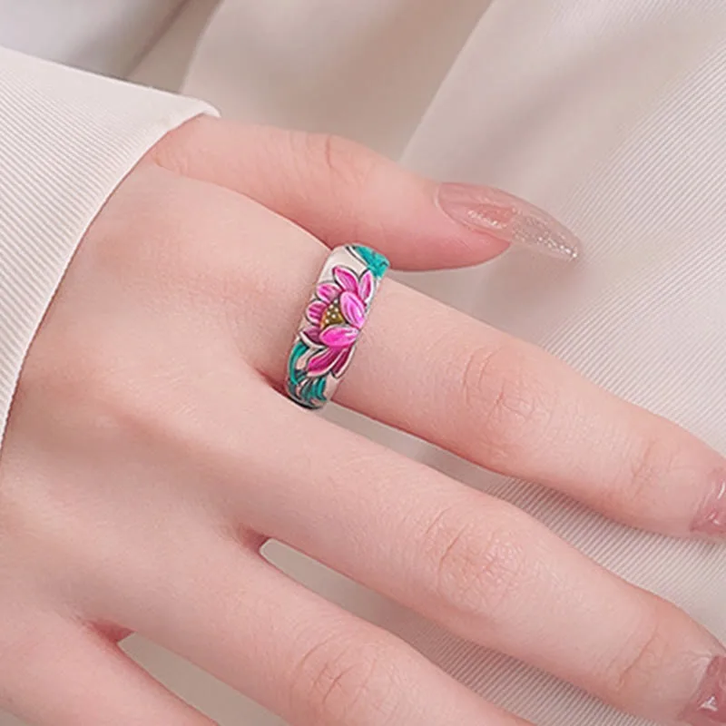 Mythstone 925 Sterling Silver Lotus Flower Heart Sutra Enlightenment Ring - Image 10