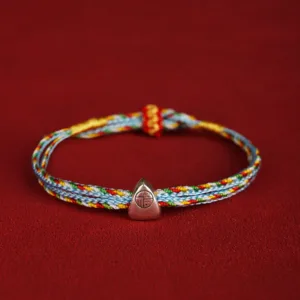 Mythstone 925 Sterling Silver Fu Character Luck Multicolored Rope Bracelet