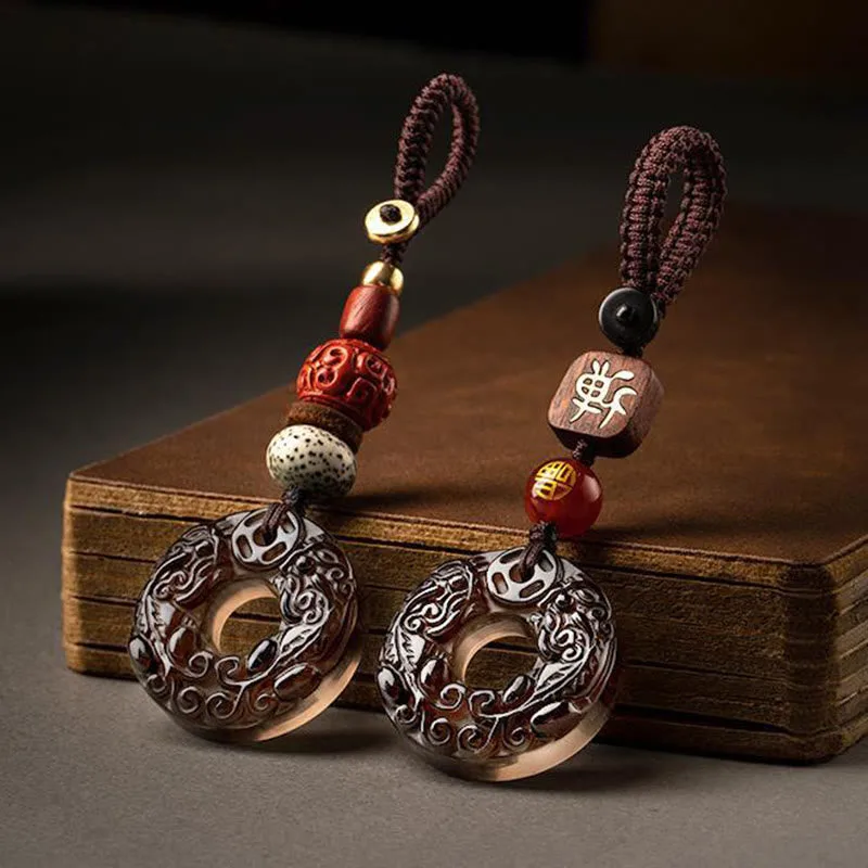 Mythstone Round Ice Obsidian PiXiu Peace Buckle Positive Key Chain - Image 20