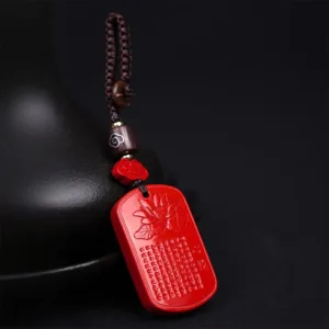 Mythstone Natural Cinnabar Heart Sutra Blessing Key Chain