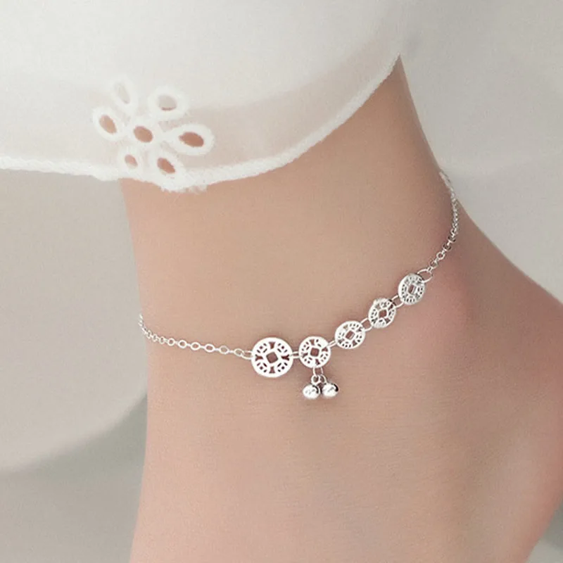 Mythstone 925 Sterling Silver Copper Coins Bells Protection Metal Anklet - Image 4