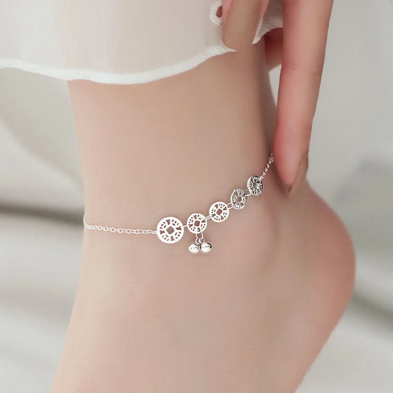 Mythstone 925 Sterling Silver Copper Coins Bells Protection Metal Anklet - Image 9