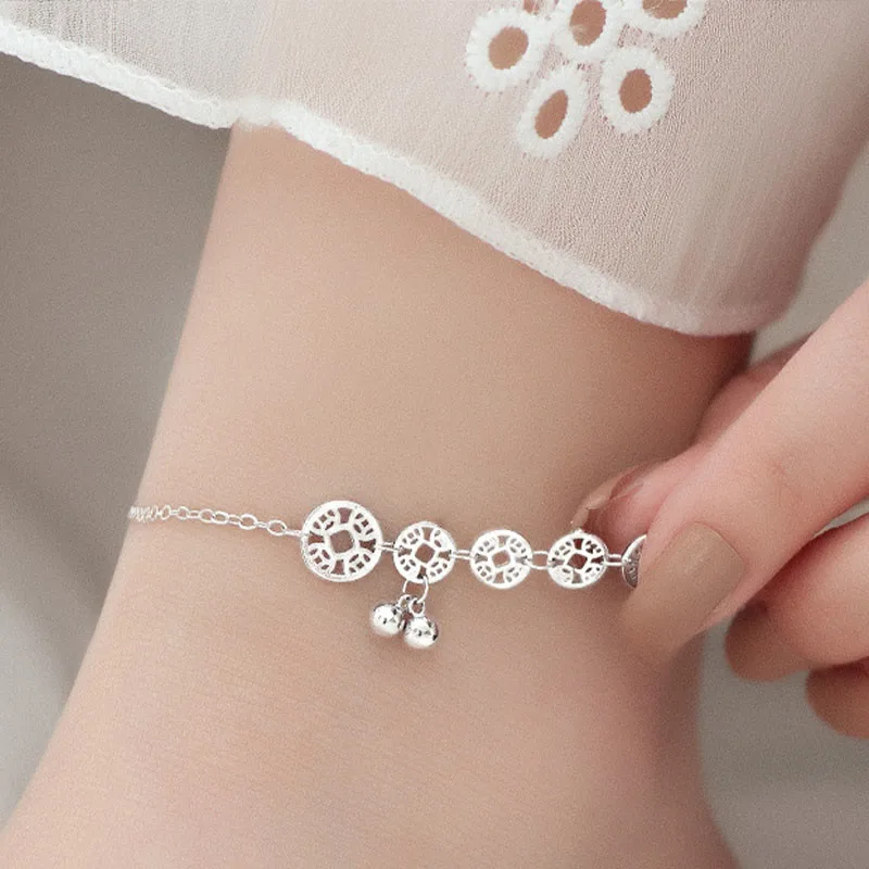 Mythstone 925 Sterling Silver Copper Coins Bells Protection Metal Anklet - Image 10