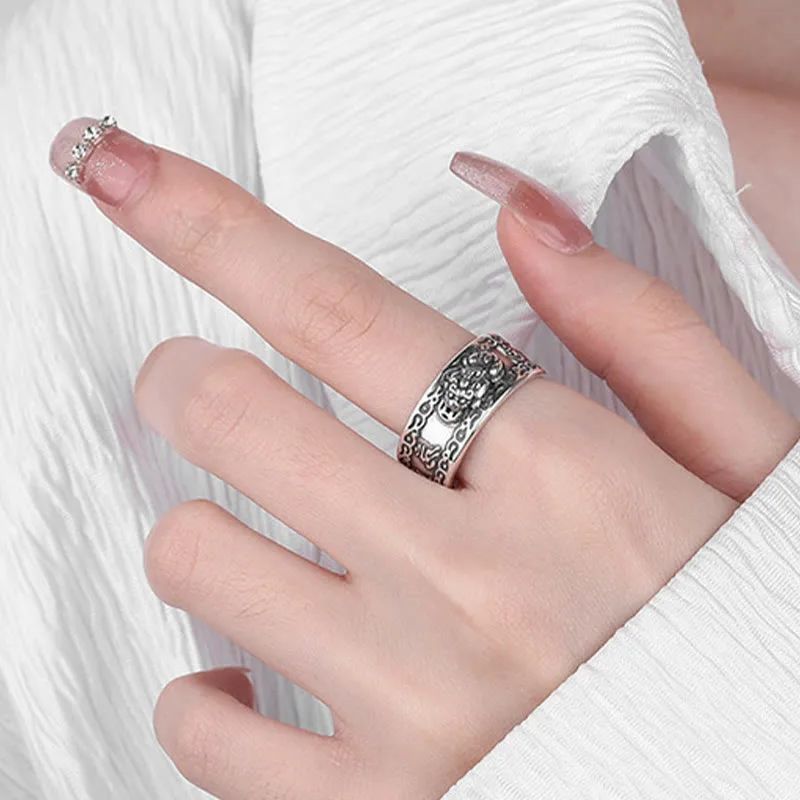 Mythstone 925 Sterling Silver PiXiu Scripture Carved Wealth Adjustable Ring - Image 8