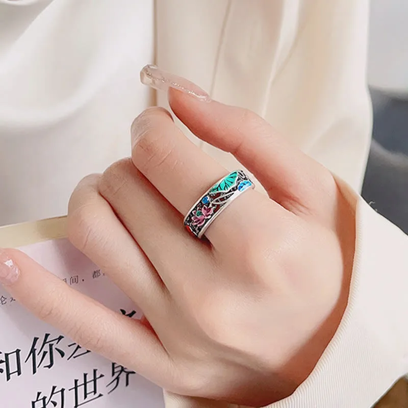 Mythstone 925 Sterling Silver Koi Fish Lotus Luck Everything Goes Well Ring - Image 9