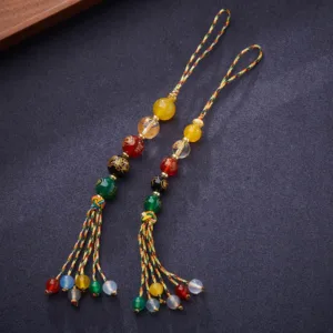 Mythstone Handmade Tibetan Five God Of Wealth Various Agate Luck Braid Rope Car Hanging Decoration