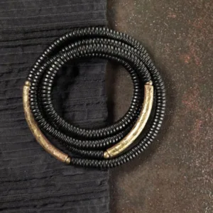 Mythstone Tibetan Ebony Wood Beads Copper Peace Multilayered Bracelet