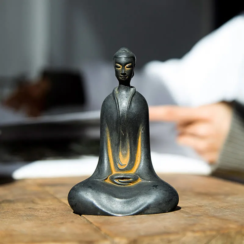 Mythstone Handmade Sakyamuni Buddha Iron Powder Rust Cast Resin Statue Home Decoration - Image 9