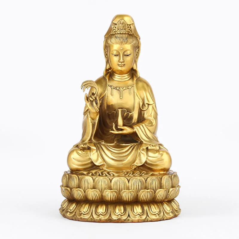 Mythstone Kwan Yin Avalokitesvara Holding A Willow Bottle Harmony Brass Copper Statue Home Decoration - Image 3