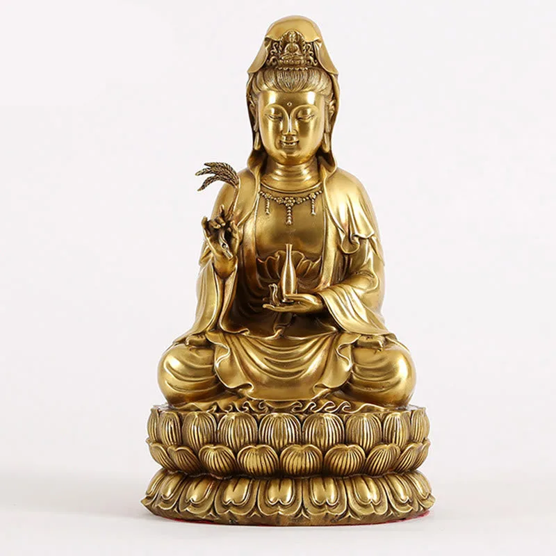 Mythstone Kwan Yin Avalokitesvara Holding A Willow Bottle Harmony Brass Copper Statue Home Decoration - Image 6