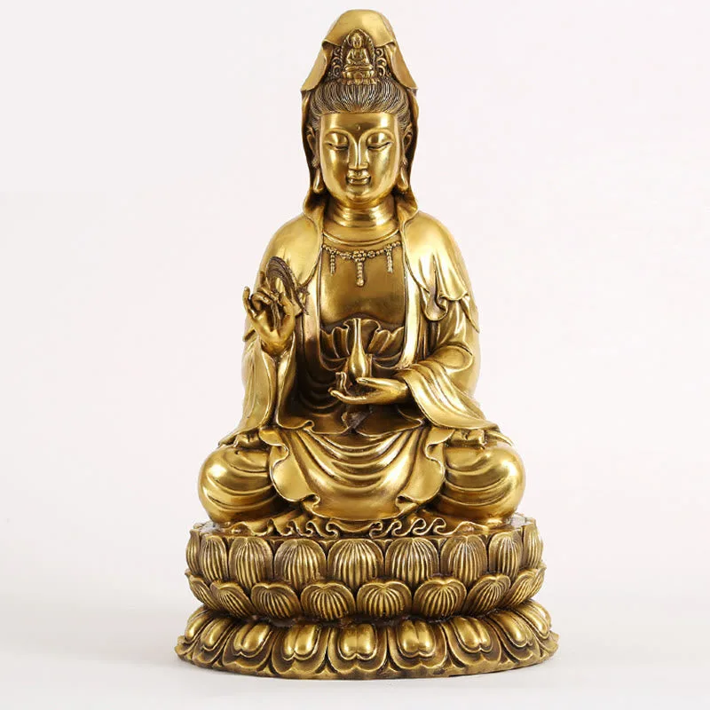 Mythstone Kwan Yin Avalokitesvara Holding A Willow Bottle Harmony Brass Copper Statue Home Decoration - Image 10
