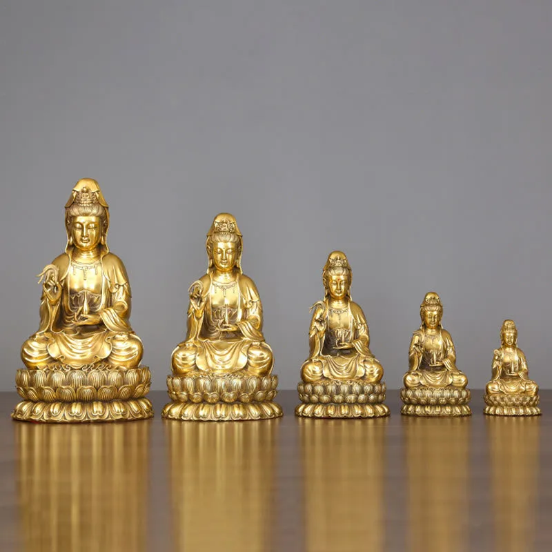 Mythstone Kwan Yin Avalokitesvara Holding A Willow Bottle Harmony Brass Copper Statue Home Decoration - Image 2