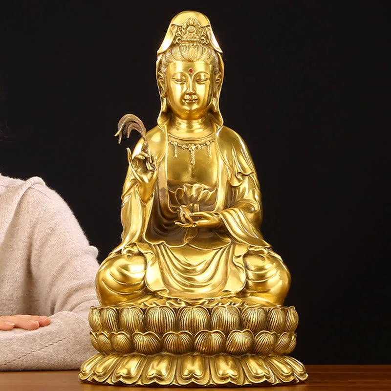 Mythstone Kwan Yin Avalokitesvara Holding A Willow Bottle Harmony Brass Copper Statue Home Decoration - Image 18