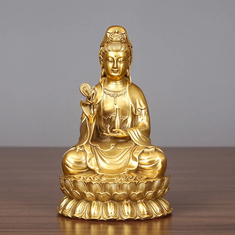 Mythstone Kwan Yin Avalokitesvara Holding A Willow Bottle Harmony Brass Copper Statue Home Decoration - Image 4
