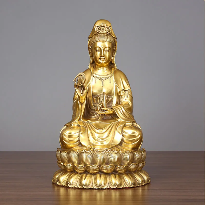 Mythstone Kwan Yin Avalokitesvara Holding A Willow Bottle Harmony Brass Copper Statue Home Decoration - Image 9