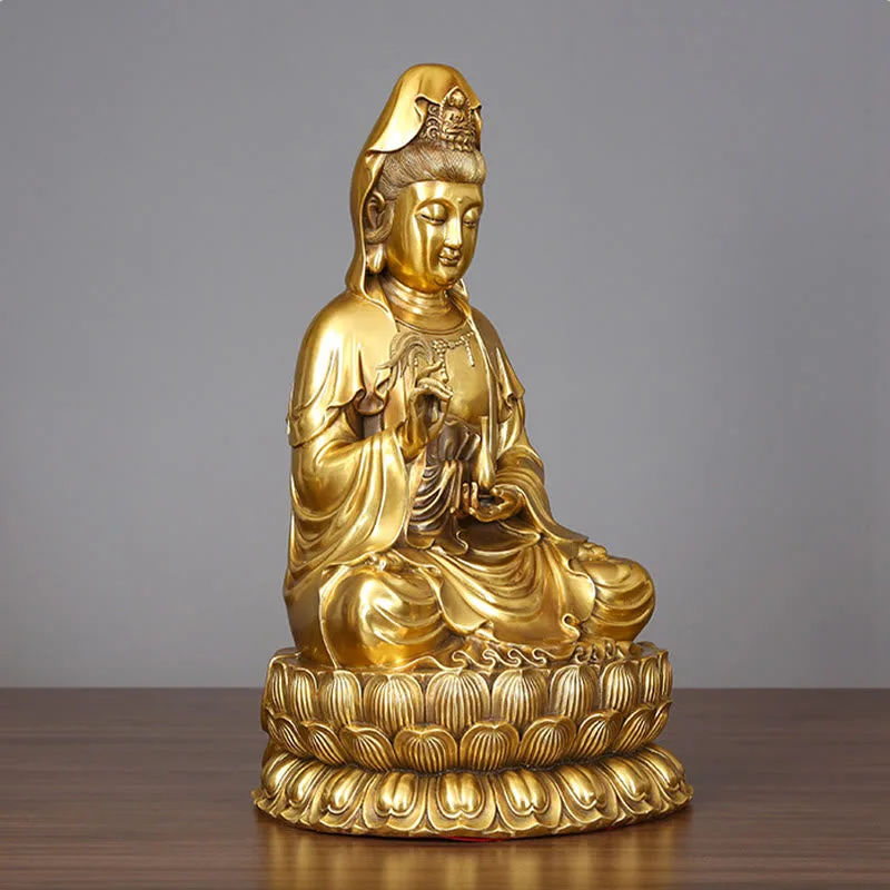Mythstone Kwan Yin Avalokitesvara Holding A Willow Bottle Harmony Brass Copper Statue Home Decoration - Image 11