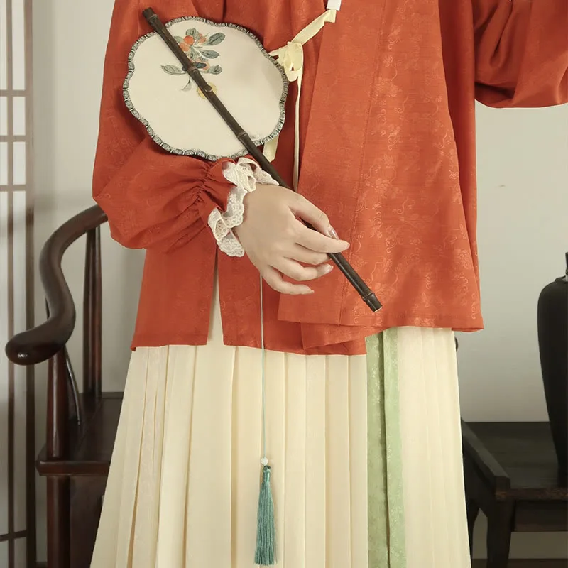 Mythstone Handmade Cherry Bamboo Leaf Grape Pattern Long Purple Bamboo Handle Portable Curlable Fan - Image 5