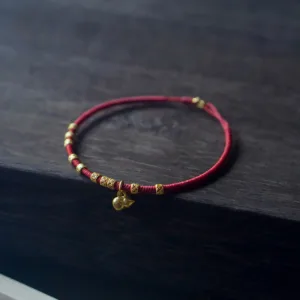 Mythstone 999 Gold Small Gourd Charm Handmade Luck StrengthRope Bracelet