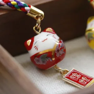 Mythstone Ceramic Lucky Fortune Cat Character Wealth Phone Hanging Decoration