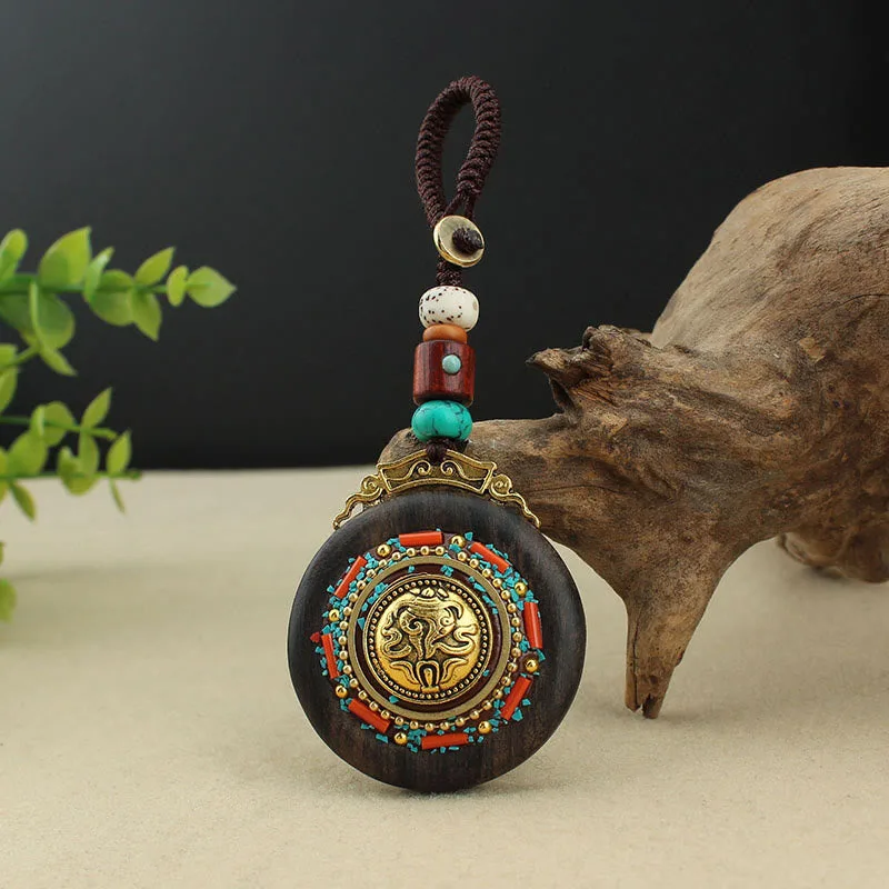 Mythstone Tibetan Shankha Conch Om Mani Padme Hum Lotus Fu Character Gourd Peace Key Chain - Image 3
