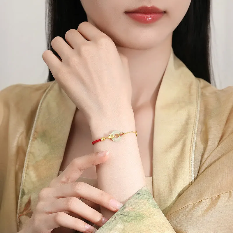 Mythstone Handmade 925 Sterling Silver Hetian Jade Chinese Goldfish Peace BuckleRed Rope Bracelet - Image 4