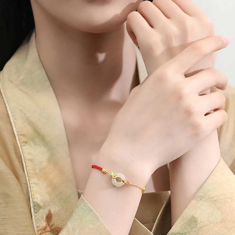 Mythstone Handmade 925 Sterling Silver Hetian Jade Chinese Goldfish Peace BuckleRed Rope Bracelet - Image 5