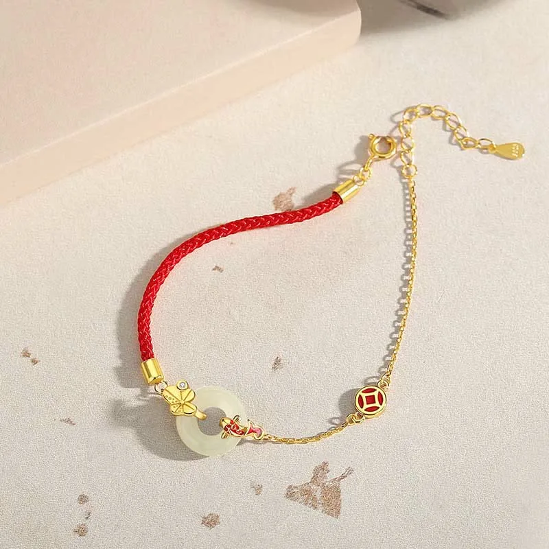 Mythstone Handmade 925 Sterling Silver Hetian Jade Chinese Goldfish Peace BuckleRed Rope Bracelet - Image 13
